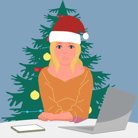Woman's Christmas happiness. Christmas tree, gifts Vectorのイラスト素材