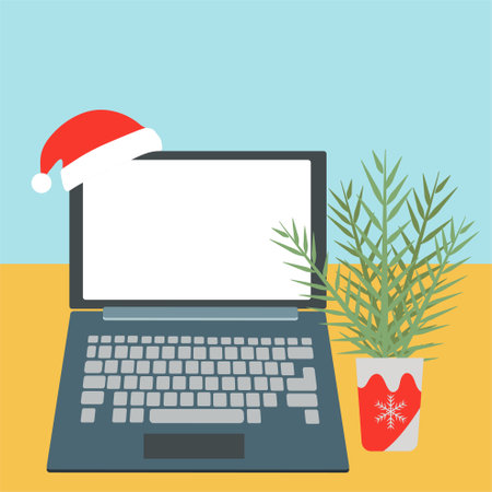 New Year or Christmas. Smartphone or tablet, space for text. Christmas decorations.のイラスト素材