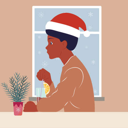 People celebrating New Year and Christmas. Gifts and decorations, Christmas tree and festiveのイラスト素材