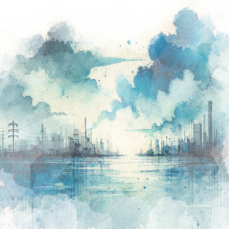 Blue watercolor abstraction on white paper. Grunge background. Retroの写真素材