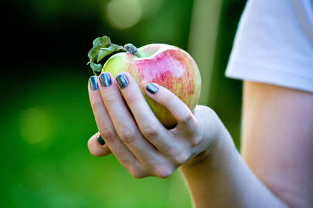 hand holding appleの写真素材