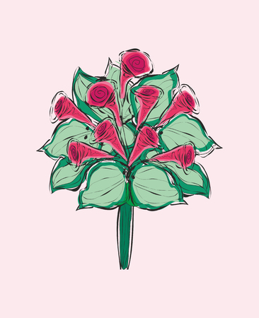 Decorative abstract bouquet with on pink backgroundのイラスト素材
