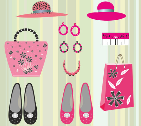 Women's accessories in pink and black vector setのイラスト素材