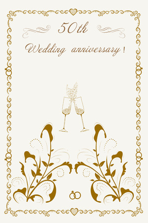 Golden Anniversary celebrate wedding beautiful illustration. Convenient for printing.のイラスト素材