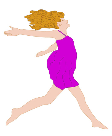 The young girl runs. Long red hair. The hands of the breeding. Vector illustrationの写真素材