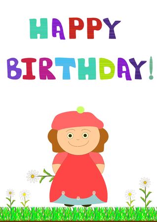 Background birthday with a girl  editable and scalable vector illustrationのイラスト素材
