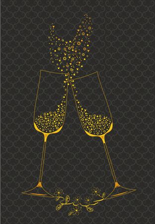 Decorative golden goblets of wine. Editable vectorの写真素材