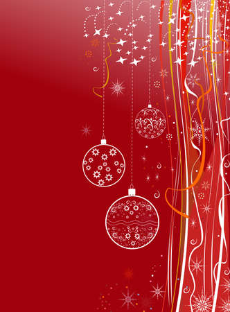 New Year holiday red background with balls. Editable and scalable vectorの写真素材
