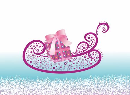 Christmas sleigh with gift.Editable and scalable vectorのイラスト素材