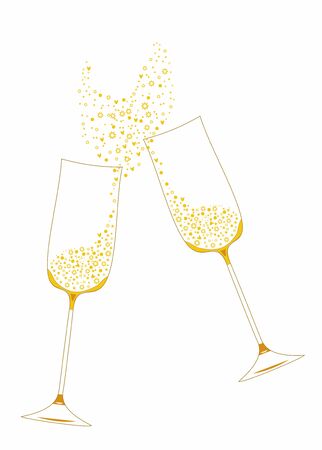 Golden festive champagne glasses with decorative elementsのイラスト素材