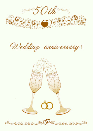50th Wedding anniversary invitation. Beautiful editable illustration.のイラスト素材