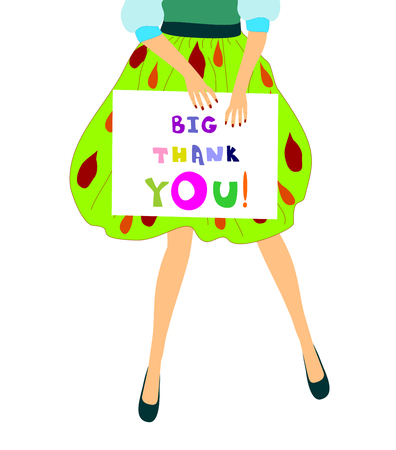 A girl holds a poster big thank you vector illustration  editable and scalable vector illustration EPS10  のイラスト素材