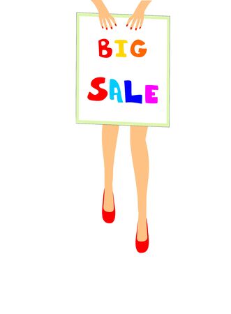 A girl holds a placard. Big sale editable and scalable vector illustration EPS10の写真素材