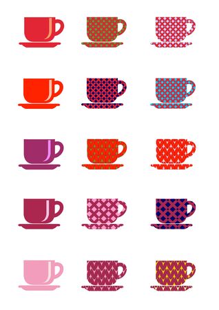 Icons cup and saucer and print ornament embroidery and knitting vector illustrationのイラスト素材