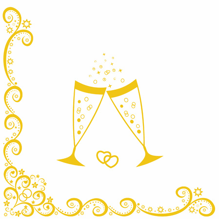 Champagne glasses.Golden wedding celebration.Scalable vectorのイラスト素材