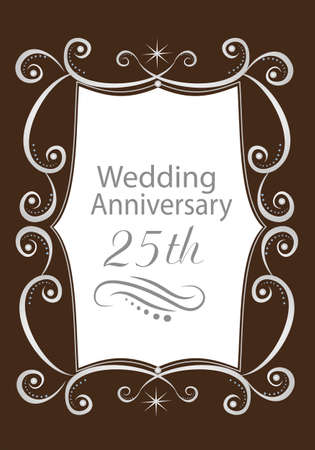 Silver wedding. Anniversary number 25 in a frame with decorative elements. Template for the design of a festive event, wedding, greeting card and invitation. illustrationのイラスト素材