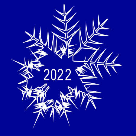New year 2022 illustration. Isolated, white numbers and a snowflake on a blue background. Use for postcards, posters, notebook coversのイラスト素材