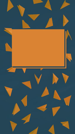 Abstract close up of 3D paper yellow orange triangles folded in geometric shapes on dark, trend...