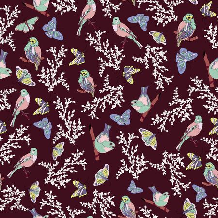 Beautiful and colorful bird seamless patern vectorのイラスト素材