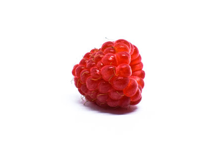 Juicy raspberry berry isolated on a white background. Seasonal summer berry, a source of vitamins....