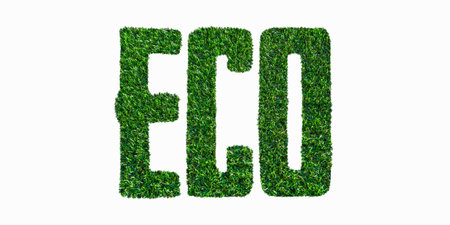 lettering ECO, green grass texture isolated on white background. English word ECO is made from green grass. concept eco-friendlyの写真素材