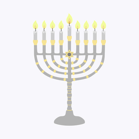 Brightly glowing Hanukkah menorah. Candle holder on isolated background, Vector illustration.のイラスト素材