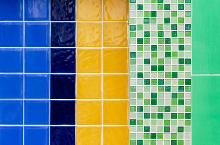 Multicolored ceramic mosaic tiles, background, texture. Decorative wall decoration