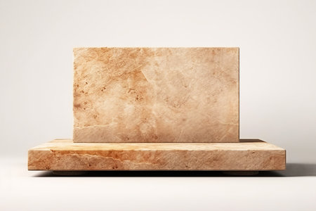 Pedestal for product presentation. natural stone podium on a light background with backlightingの素材