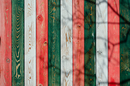 Multicolored planks, abstract vintage textured wood backgroundの写真素材