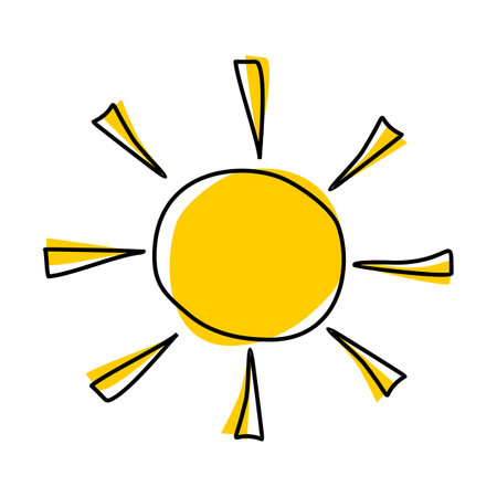 Sun Icon. Simple Drawing, Vector icon in flat style Sun Imageのイラスト素材