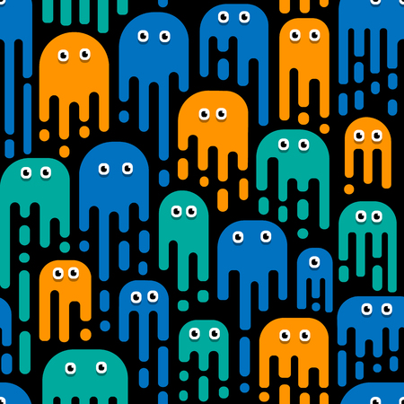 Monsters pattern, a pattern of mutant patterns, bacteria, viruses. Cartoon style for children's pattern. Funny children's printのイラスト素材