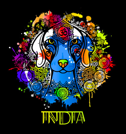 Vector image of an Indian dog in Indian ornament.のイラスト素材