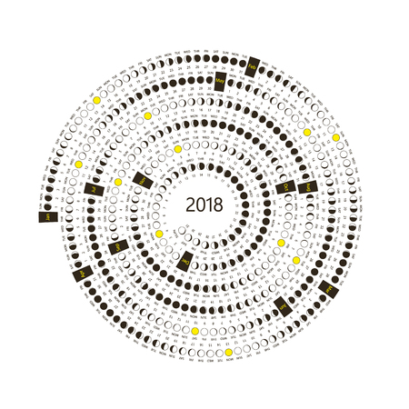 Lunar phase calendar on a white background. Moon calendar 2018のイラスト素材