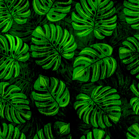 Leaves of palm, monstera. Jungle seamless pattern. Use on fake wallpapers, textiles, in the interiorの写真素材