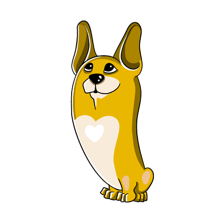 Portrait of Pembroke Welsh Corgi Dog. Vector image of yellow dog in cartoon styleのイラスト素材
