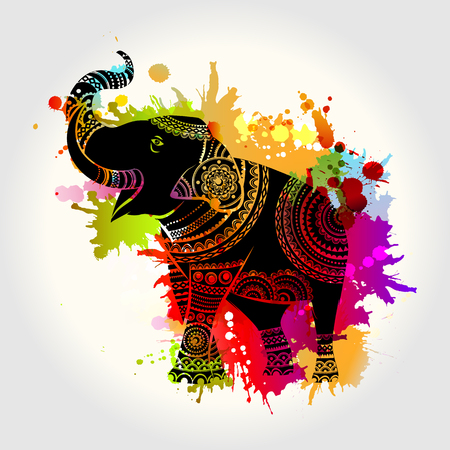 Vector Ethnic elephant. Vector illustration of a watercolorのイラスト素材