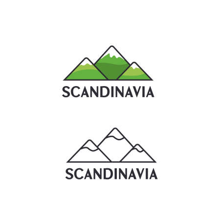 Scandinavian geometric logo. Mountains and greenery. Modern design of an ecological companyのイラスト素材