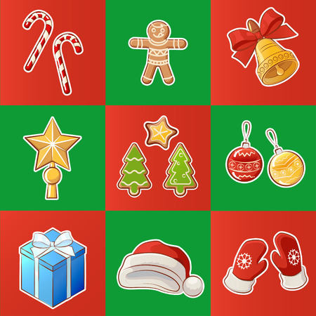 Set of colorful Christmas and New Year decorations elements.のイラスト素材