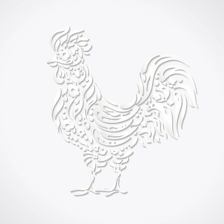 Chinese New Year. Illustration of rooster, symbol of 2017 on the Chinese calendar. Paper style.のイラスト素材