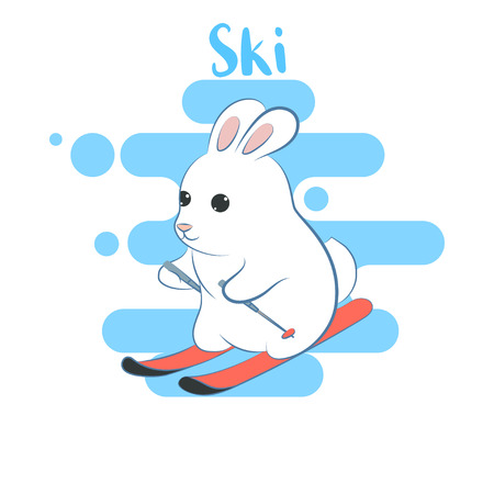 Winter sport. Cute rabbit skiing. Cartoon style.のイラスト素材