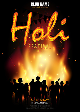 Flyer, Banner or Pamphlet design for Indian Festival of Holi. People stand in front of the fire.のイラスト素材