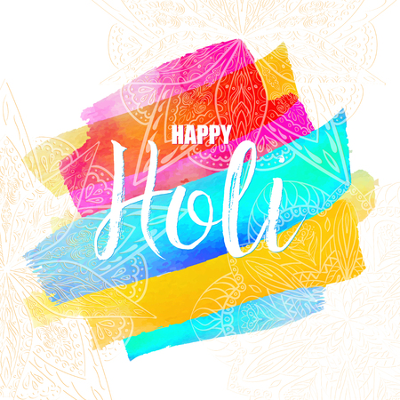 Flyer, Banner, Card or Pamphlet for Holi festival. Colorful card with greeting - Happy Holi.のイラスト素材