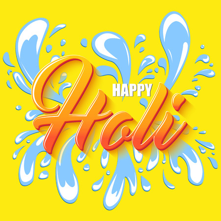 Colorful Flyer, Banner or Pamphlet design for Indian Festival of Colors. Happy Holi lettering. Splash colored water.のイラスト素材