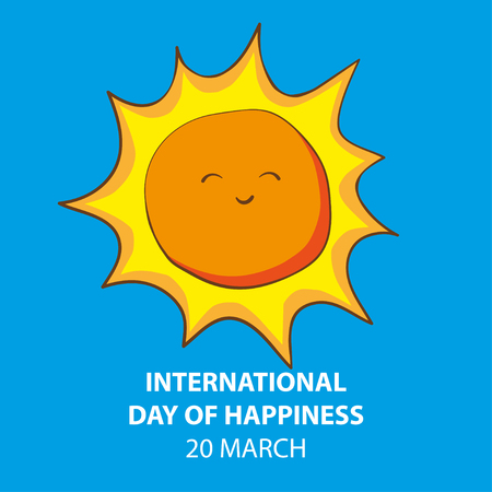 International Day of Happiness. 20 march. Usable for design greeting card, banner, invitation, poster. Cartoon style.のイラスト素材