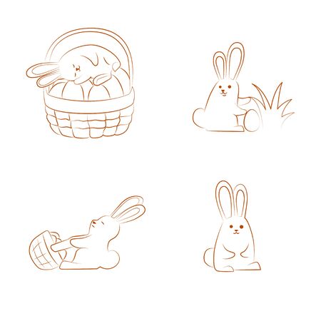 Easter funny rabbits. Four contour Easter bunnies on a white background.のイラスト素材