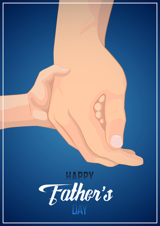 Happy Fathers Day flyer, banner or poster. Father holding his child hand.のイラスト素材