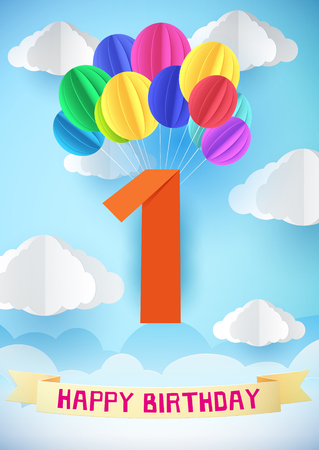 Happy Birthday vector design for greeting cards and poster with balloons. Design template for birthday celebration.のイラスト素材