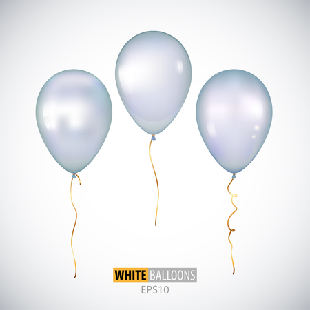 Realistic 3D white helium balloons isolated on white background. Set of glossy balloons for your design.のイラスト素材