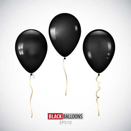 Realistic 3D black helium balloons on white background. Set of glossy balloons for your design.のイラスト素材