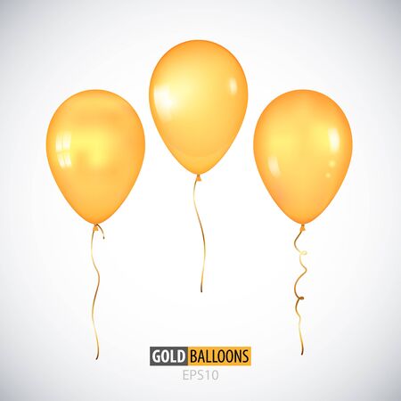 Realistic 3D transparent yellow helium balloons isolated on white background. Set of shiny balloons for your design.のイラスト素材